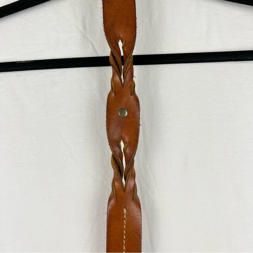 Vintage Express Brown Leather Belt Brass Buckle Mens Sz M Twisted